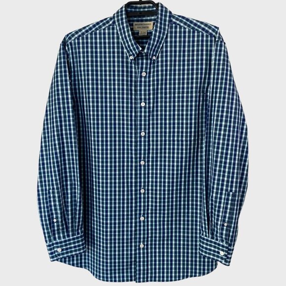 Duluth Trading Co. Wrinklefighter Classic Button-Up Shirt Blue Plaid Men's XLT - Picture 1 of 11